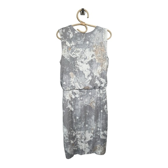 H by Halston Printed Sleeveless Drape Front Dress Urban Grey Gold Marble Size 6 - Picture 9 of 15